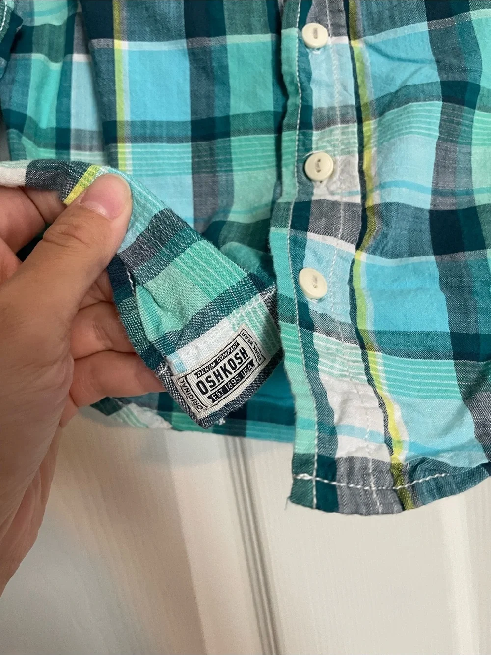 OshKosh B'gosh 100% Cotton Size 3T Teal & Blue Plaid Button-Down Shirt